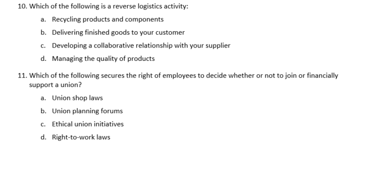 Which of the Following Is a Reverse Logistics Activity?
